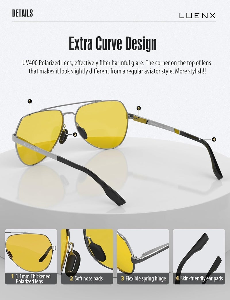 LUENX Aviator Sunglasses for Men Women Polarized New Shades Large Metal Frame - UV 400 Protection - Image 5